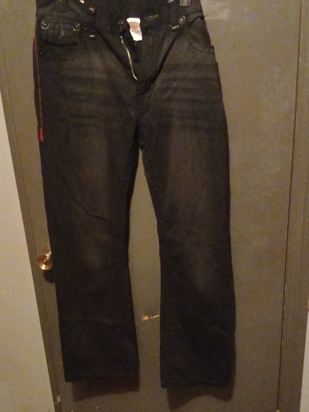 True Religion Men's Straight Jeans in Black with Red Side Accent
